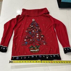 Elegant Red Holiday Tree Sweater